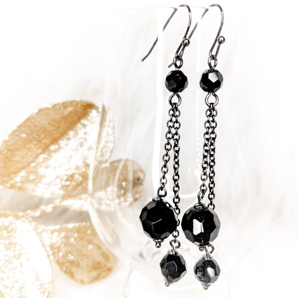 Dangle Earrings•Evening•Black Rondelle Beads